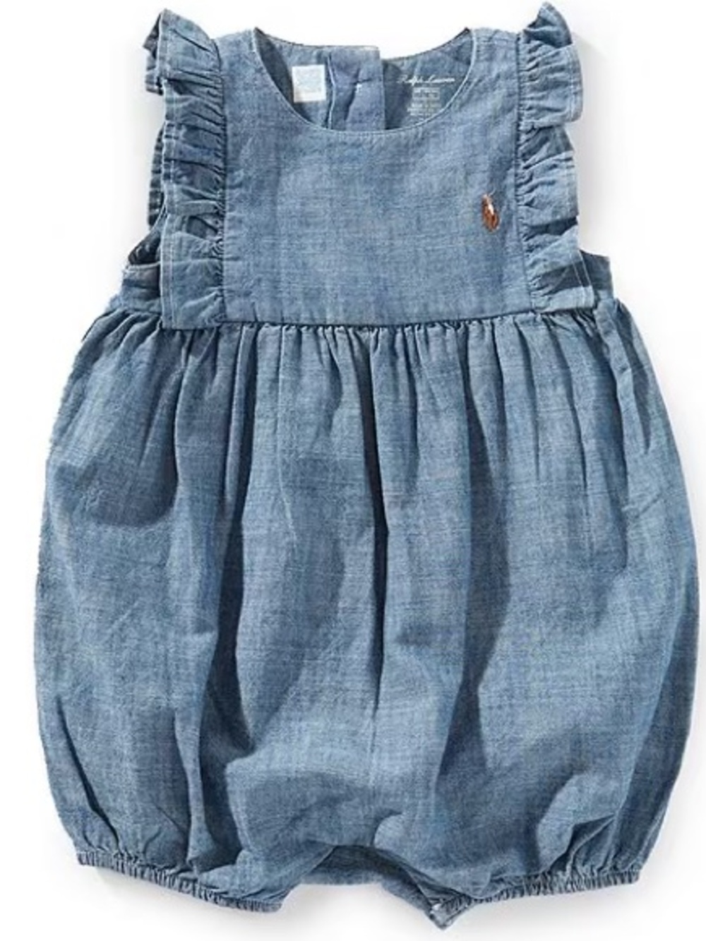 Polo Ralph Lauren Denim 100% Cotton Baby Girl’s Ruffle Bubble Romper - 12 Months